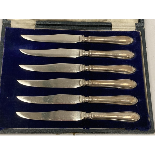 41 - A CASED SET OF HALLMARKED SILVER HANDLED BUTTER KNIVES