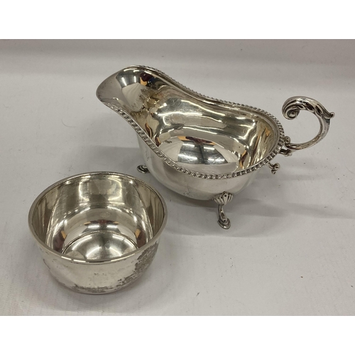 6 - TWO BIRKS STERLING SILVER HALLMARKED ITEMS - CUP AND GRAVY / SAUCE BOAT, TOTAL WEIGHT 78G