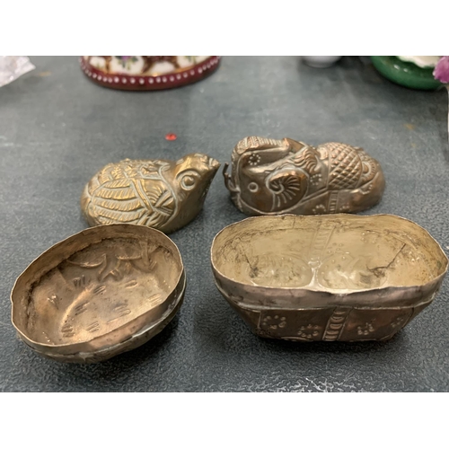 140 - TWO WHITE METAL ANIMAL LIDDED POTS IN THE SHAPE OF ANIMALS