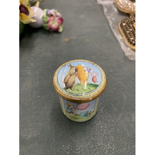 142 - A HALYCON DAYS WINNIE-THE-POOH ENAMEL LIDDED TRINKET POT