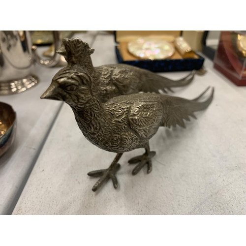 186 - A PAIR OF WHITE METAL PHEASANTS