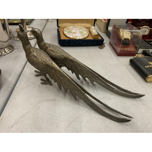 186 - A PAIR OF WHITE METAL PHEASANTS