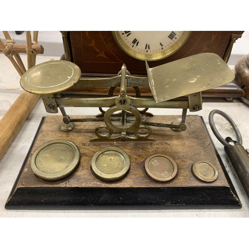 200 - THREE SETS OF VINTAGE BRASS SCALES TO INCLUDE POSTAL SCALES