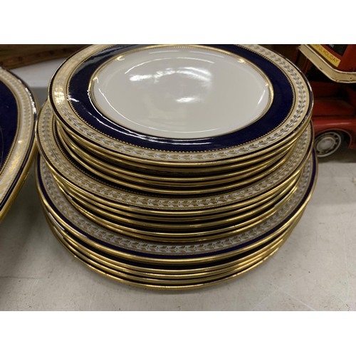 211 - A QUANTITY OF SPODE TO INCLUDE SERVING PLATTERS, BOWLS, PLATES, ETC, IN COBALT BLUE WITH GILT DECORA... 