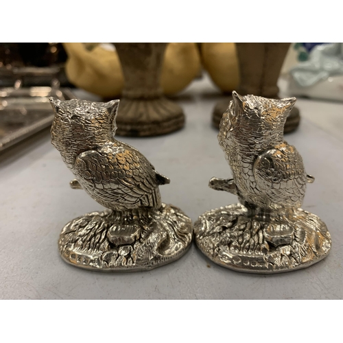 223 - TWO HALLMARKED SILVER FILLED CAMELOT SILVERWARE LTD OWL FIGURES