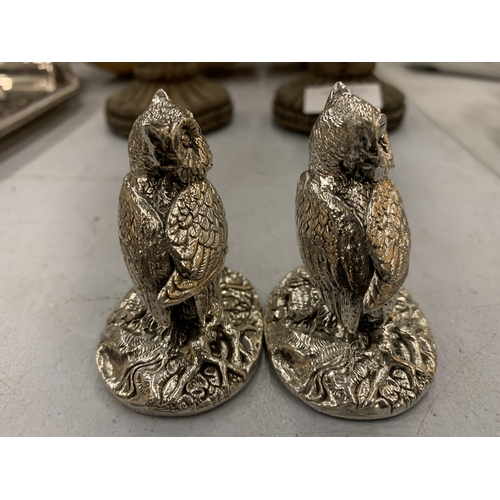 223 - TWO HALLMARKED SILVER FILLED CAMELOT SILVERWARE LTD OWL FIGURES