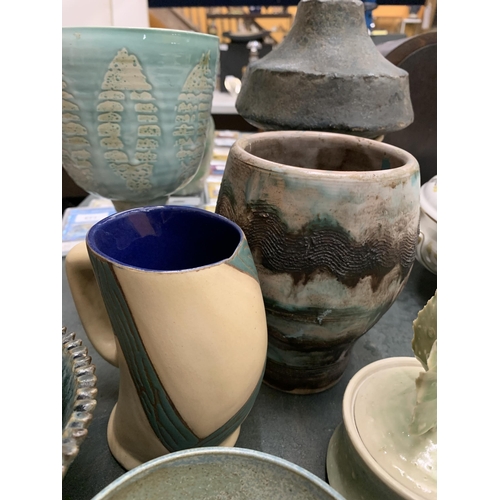 238 - A LARGE QUANTITY OF STUDIO POTTERY ITEMS TO INCLUDE PLATES, BOWLS, VASES, A TABLE LAMP, ETC - SOME S... 