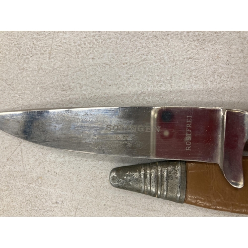 295 - A SOLINGEN HUNTING KNIFE WITH STAG HANDLE