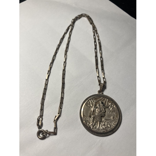 503 - TWO MARKED SILVER ITEMS TO INCLUDE A BANGLE WITH SAFETY CHAIN AND A NECKLACE WITH ST CHRISTOPHER PEN... 