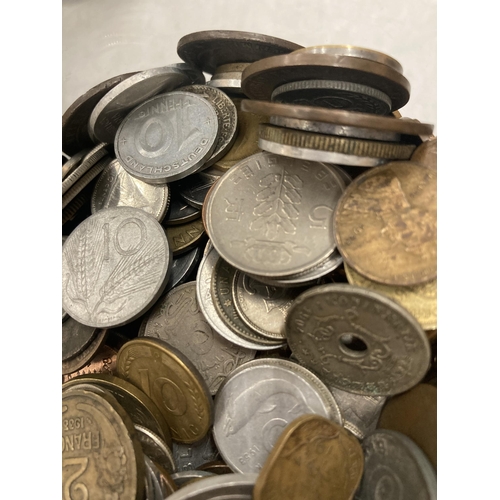 820 - A JAR CONTAINING A QUANTITY OF PRE DECIMAL AND FOREIGN COINS