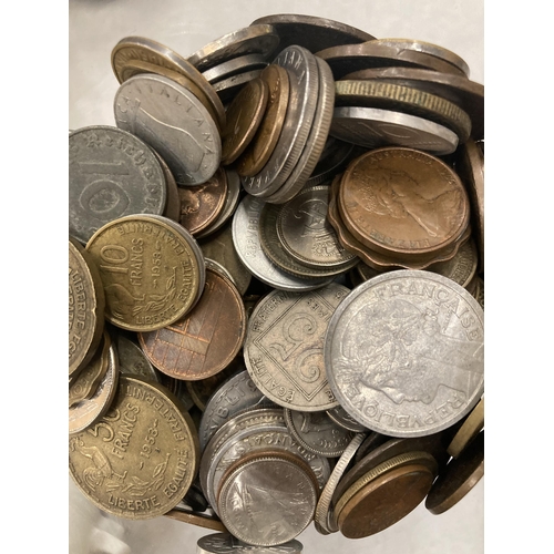 820 - A JAR CONTAINING A QUANTITY OF PRE DECIMAL AND FOREIGN COINS