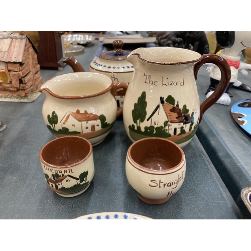 835 - A QUANTITY OF MOTTO WARE TO INCLUDE JUGS, A TEAPOT, EGG CUPS, PRESERVE POT