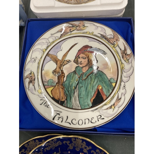 837 - THREE PIECES OF CARLTON WARE, A ROYAL DOULTON 'FALCONER' PLATE, ETC