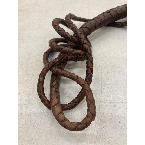 842 - A VINTAGE LEATHER BULL WHIP