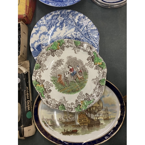 854 - A QUANTITY OF CERAMIC PLATES TO INCLUDE BLUE AND WHITE, COPELAND SPODE BYRON, ETC