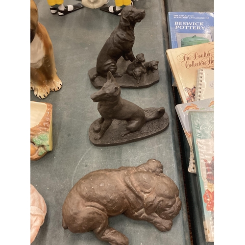 864 - A COLLECTION OF FIVE DOG FIGURES PLUS A DEER AND FAUN