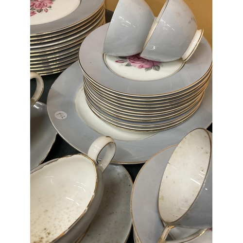 885 - A LARGE QUANTITY OF SHELLEY DINNERWARE IN GREY WITH A PINK ROSE DECORATION TO INCLUDE VARIOUS SIZES ... 