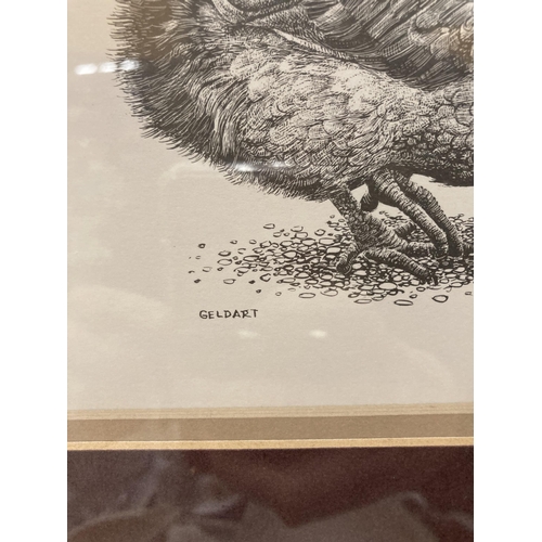 905 - A GELDART PRINT OF A CHICKEN AND A CATERPILLAR 33CM X 32CM