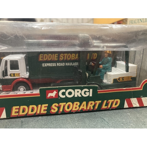 937 - FOUR BOXED EDDIE STOBART MODELS TO INCLUDE ROADSIDE MAINTENANCE, VANS, TRUCKS AND STACKER