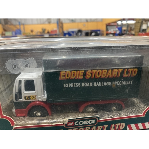 937 - FOUR BOXED EDDIE STOBART MODELS TO INCLUDE ROADSIDE MAINTENANCE, VANS, TRUCKS AND STACKER