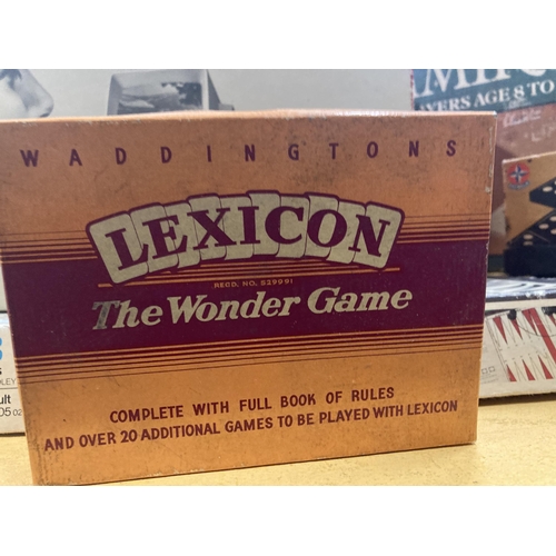 955 - A QUANTITY OF VINTAGE GAMES TO INCLUDE BACKGAMMON, LEXICON THE WONDER GAME, RUMMIKUB, ETC.,