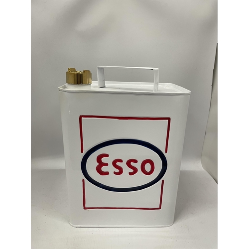 53 - A WHITE ESSO PETROL CAN WITH BRASS TOP