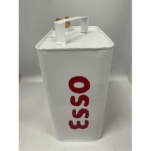 53 - A WHITE ESSO PETROL CAN WITH BRASS TOP