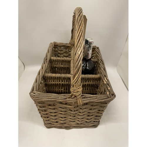 54 - A VINTAGE SIX SECTION WICKER WINE CARRIER