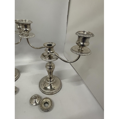 57 - A PAIR OF GOOD QUALITY SILVER PLATED TWIN BRANCH CANDLE HOLDERS