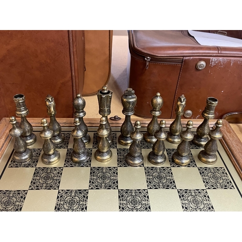 60 - A ITALFAMA DECORATIVE CHESS SET WITH LIGHT OAK SURROUND BOARD