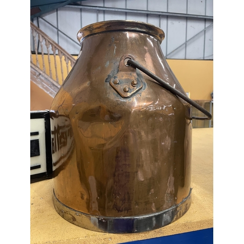 78 - A VINTAGE COPPER MILK CHURN WITH HANDLE