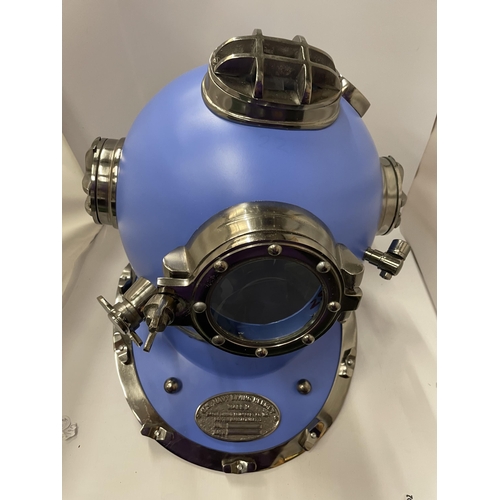 91 - A LARGE BLUE AND CHROME DIVERS HELMET