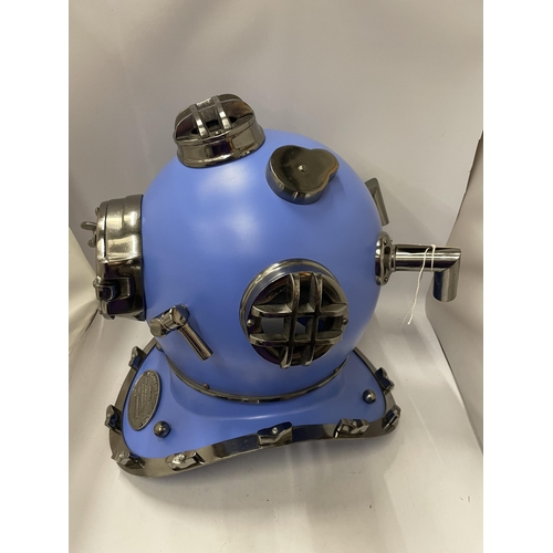 91 - A LARGE BLUE AND CHROME DIVERS HELMET