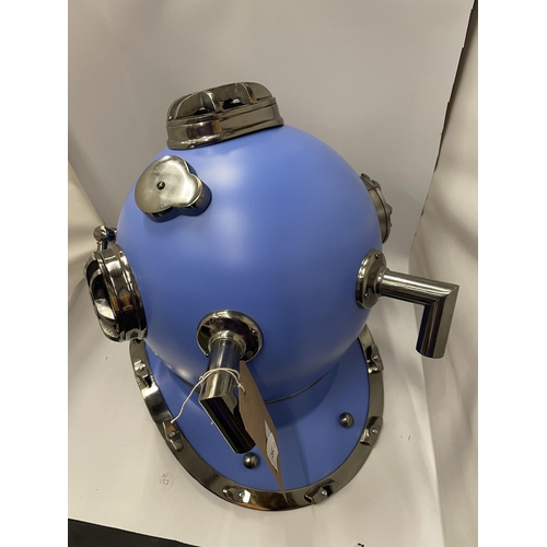 91 - A LARGE BLUE AND CHROME DIVERS HELMET