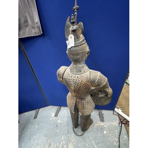 92 - A LARGE METAL MODEL OF A MEDIEVIAL KNIGHT, HEIGHT 139CM