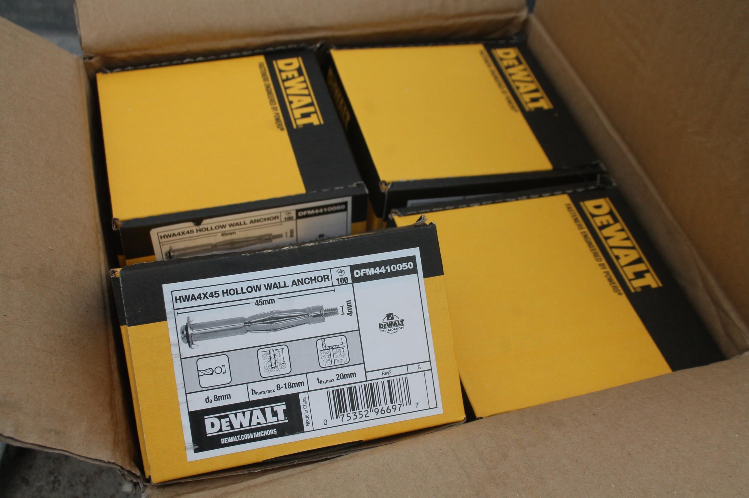 HWA4X45 HOLLOW WALL ANCHOR, 3 BOXES OF DEWALT NO VAT