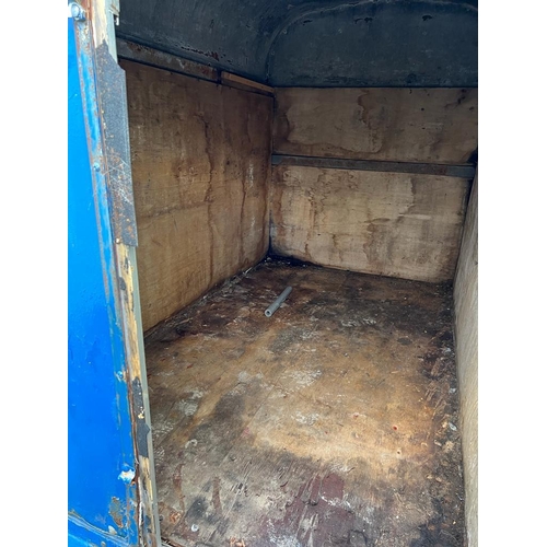 281 - BLUE EX CATTLE TRAILER WITH BARN DOORS AND PLY INSIDE  NO VAT