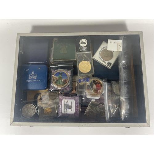 381 - A COLLECTOR’S DISPLAY CASE CONTAINING AN INTERESTING SELECTION OF COINS .