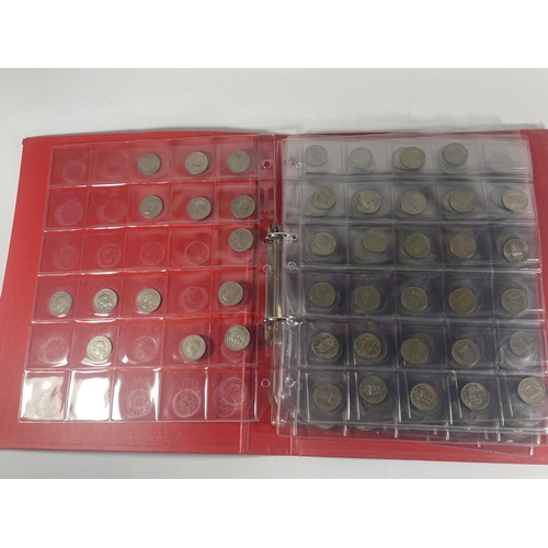 396 - UK COINAGE , GV1 AND QE11 1/- PIECES , HOUSED IN RED BINDER , QUANTITY