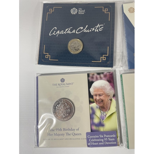 438 - UK A SELECTION OF 6 , UNOPENED COIN PACKS , 2019-2021