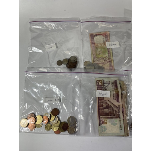 480 - A QUANTITY OF COINS AND NOTES FROM AROUND THE WORLD TO INCLUDE NEW ZEALAND, MALTA, IRELAND ETC