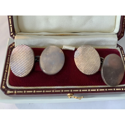 645 - TWO PAIRS OF HALLMARKED SILVER CUFFLINKS IN PRESENTATION BOXES AND OUTER BOX