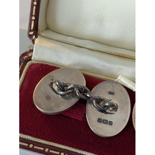 645 - TWO PAIRS OF HALLMARKED SILVER CUFFLINKS IN PRESENTATION BOXES AND OUTER BOX