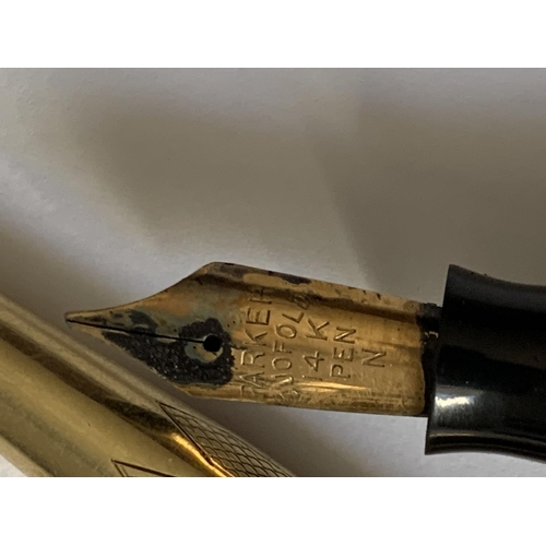 675 - A 14CT GOLD NIB PARKER FOUNTAIN PEN AND FURTHER ROLLED GOLD PENCIL