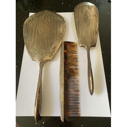 94 - A BIRKS STERLING SILVER VANITY SET COMPRISING OF MIRROR, BRUSH AND COMB