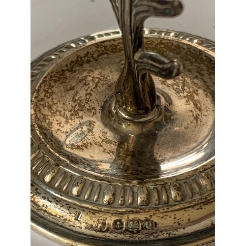 96 - THREE HALLMARKED BIRMINGHAM SILVER ITEMS TO INCLUDE AN INKWELL, LIDDED POT AND RING TREE