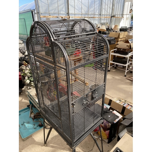 1764 - A LARGE METAL PARROT CAGE ON WHEELED BASE