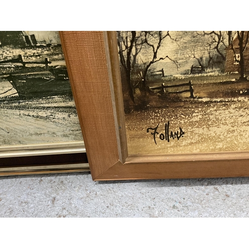 1016 - TWO FRAMED PRINTS BY BRITISH ARTIST RONALD NORMAN FOLLAND OF RURAL LANDSCAPES IN WINTER