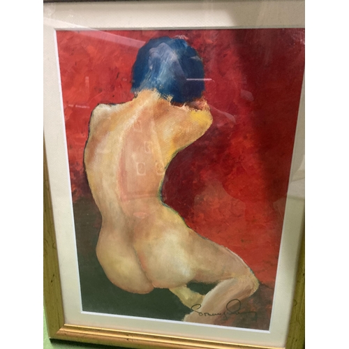 1023 - A FRAMED OIL ON BOARD OF A NUDE INDISTINCT SIGNATURE 46 X 35 CM