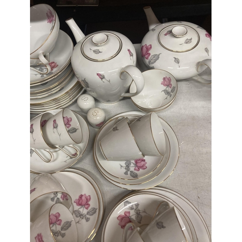 1035 - A KPM KRISTA GERMANY PORCELAIN DINNER SERVICE WHITE WITH PINK ROSES AND GOLD GILT